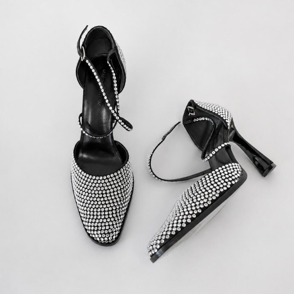 Magda Butrym Satin Crystal Ankle Strap Pumps Womens EU38/US8 Black NWOT